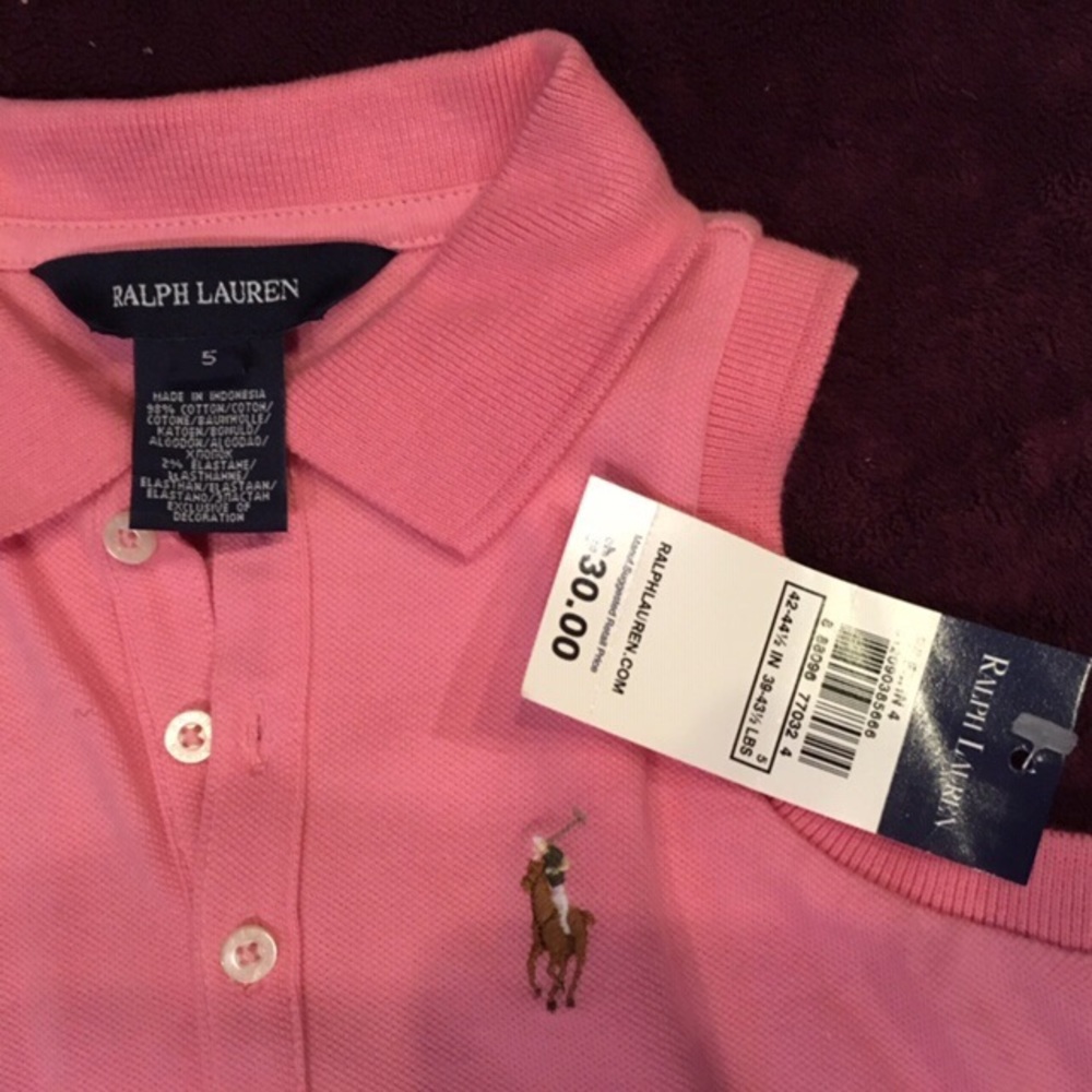 🏇 NWT Ralph Lauren Girls Size 5 Pink Sleeveless Polo Shirt 💖 - Picture 2 of 2